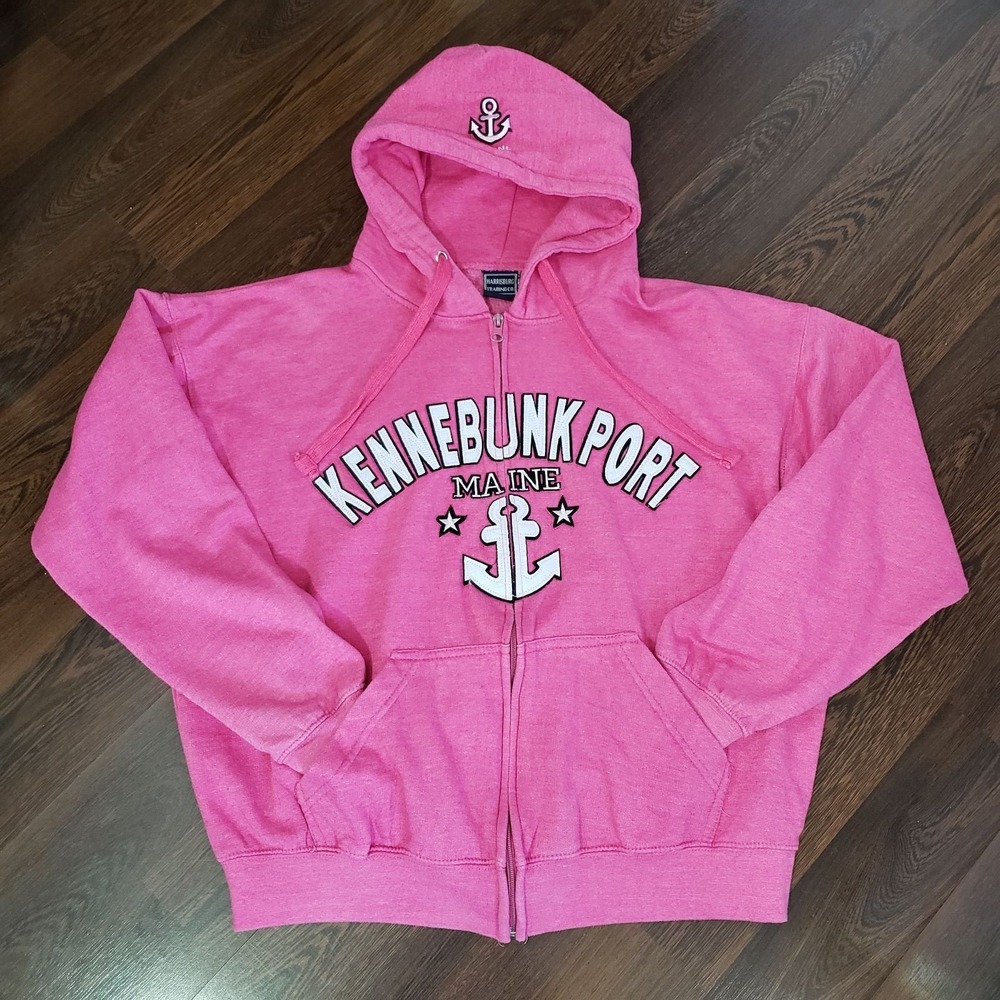 Harrisburg Trading Co Kennebunkport Maine Zip Hoodie Pink Anchor Graphic Large